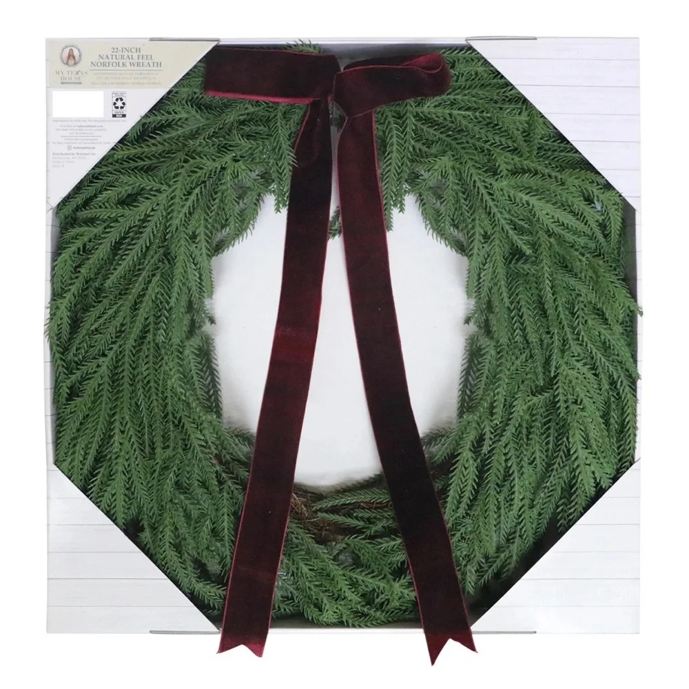 My Texas House Evergreen Natural Feel Norfolk Artificial Christmas Wreath 22”